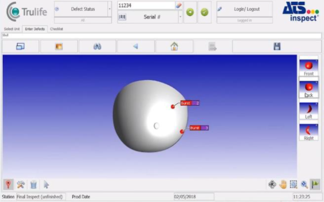 showing defect information registry into 3D CAD model.
Checking repair stat